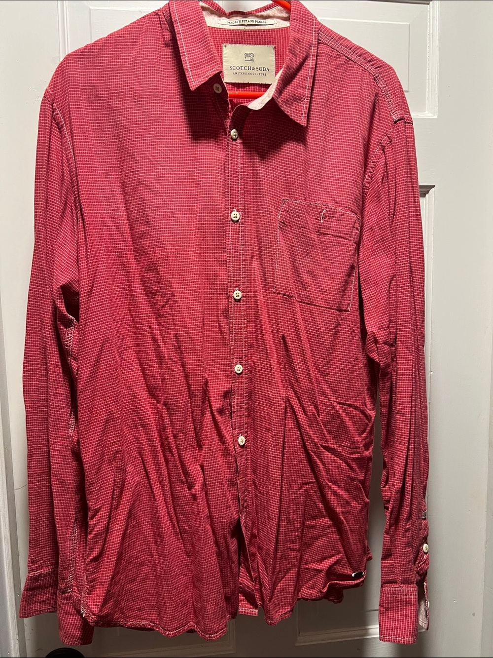 Scotch & Soda Men's Cherry Red Button-Down Shirt